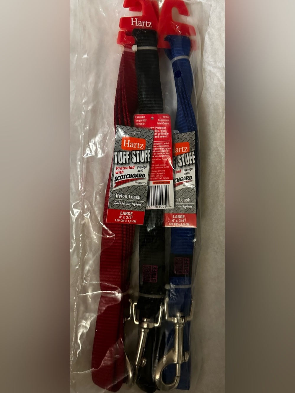 Hartz Tuff Stuff Bundle of 3 Nylon Dog Leashes NWT 4'. Red,Blue, Black.